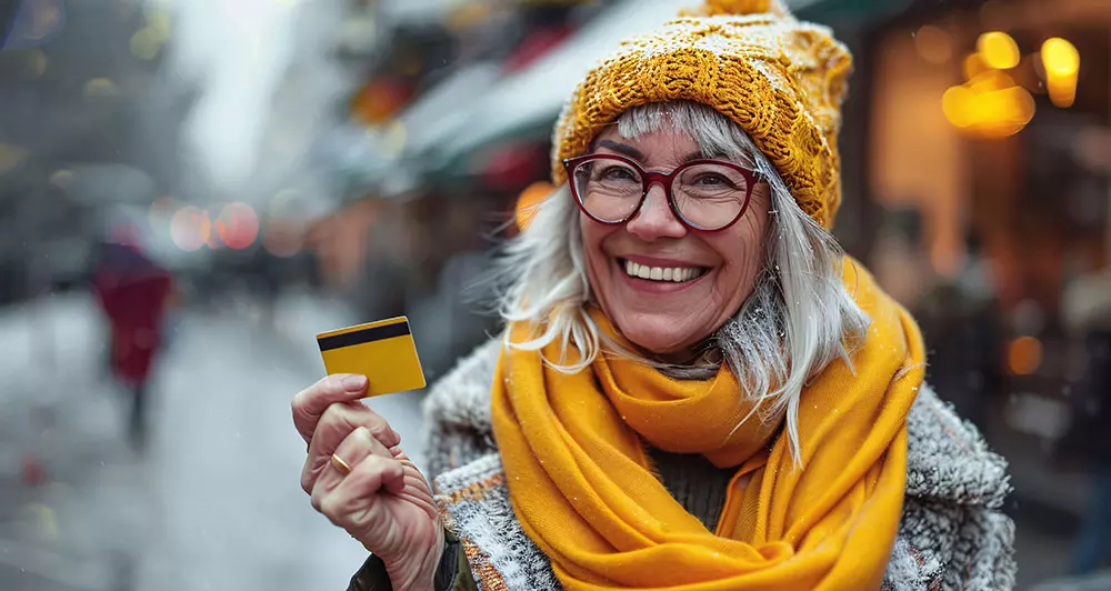 O carte de membru VIP sau un card de loialitate cu un client fericit în prim-plan.