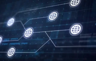Grafică conceptuală reprezentând rețele de link building și conexiuni între site-uri web